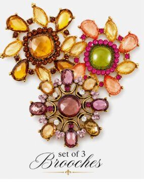 （Set of3) Round Vintage Style Flower Floral Pink Orange Brooch Pendant Charm Pin
